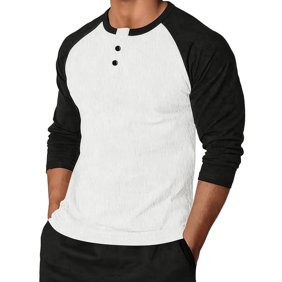 Lmnyox Big and Tall Long Sleeve T Shirt for Men Color Block Button Crew Neck Pullover Tee Casual Workout Tops