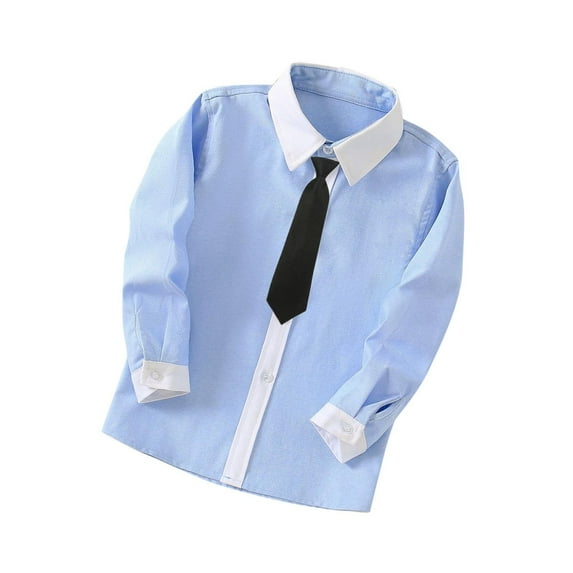 Lmnyox Boy's Cotton Shirts Long Sleeve Button Down Shirt Dressy Casual Collar Shirts for Kids 3-10 Years Blue