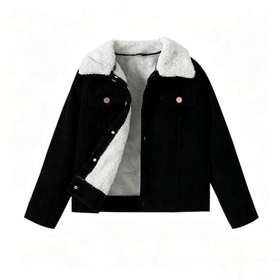 Lmnyox Boy's Jackets Plain Button Down Collared Fleece Lined Corduroy Coats Long Sleeve Jackets 3-10 Years