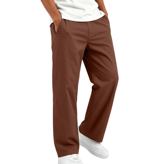 Lmnyox Boy's Pants Casual Plain Elastic Waist Straight Leg School Uniform Teen Loose Trousers with Pockets