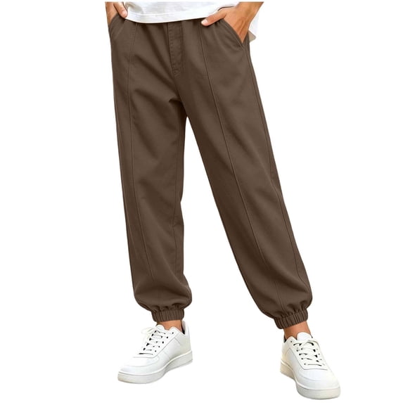 Lmnyox Boy's Pants Vintage Loose Elastic Waist Sports Trousers Casual Solid Color School Uniform with Pockets