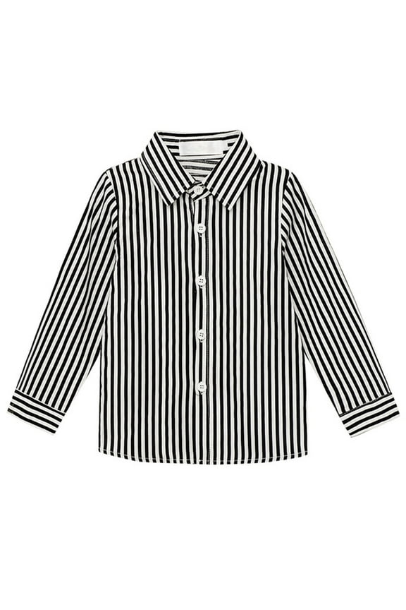 Boy's Striped Shirts Dressy Casual Long Sleeve Shirt Cotton Button Down Collar Shirts Fall Winter Clothes