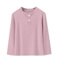 thumbnail image 1 of Lmnyox Boys Girls Long Sleeve Basic Shirt Solid Casual Crew Neck Button T Shirt Kids Fall Pullover Tee, 1 of 4