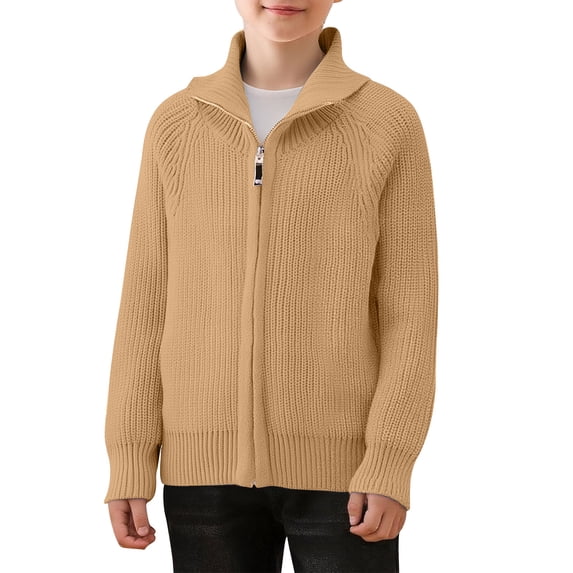 Lmnyox Boys Girls Sweater Cardigan Zip Up Collared Long Sleeve Cardigan Solid Fashion Knitted Outerwear