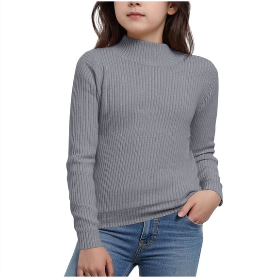 Lmnyox Boys Girls Sweater Tops Solid Fleece Lined Long Sleeve Mock Neck Sweaters Winter Thermal Knitted Shirts