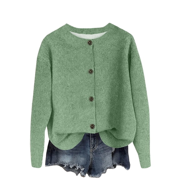 Lmnyox Button Down Cardigan for Women Solid Long Sleeve Crew Neck Knit Tops Fall Winter Fashion Sweaters
