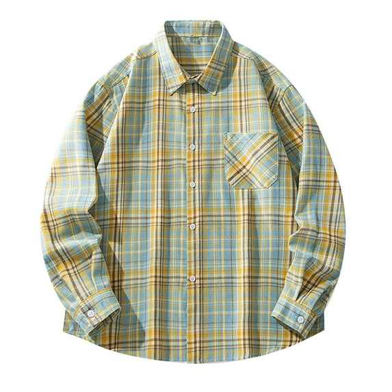 Lmnyox Button Down Shirt for Men Long Sleeve Collared Plaid Print Shirts with Pocket Casual Cotton Shirts for Work