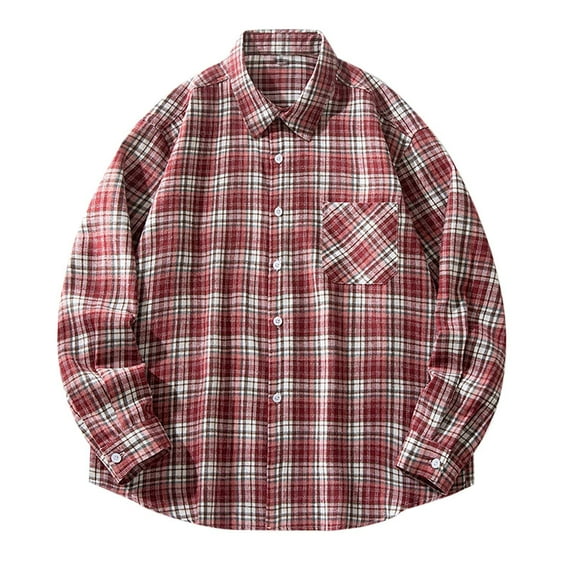 Lmnyox Button Down Shirt for Men Long Sleeve Collared Plaid Print Shirts with Pocket Casual Cotton Shirts for Work