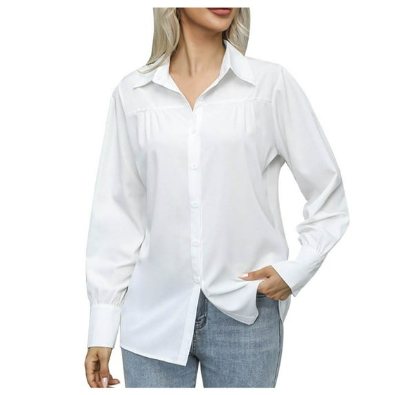Lmnyox Button Down Shirts for Women Dressy Casual Long Sleeve Blouses Fall Business Work Office Shirt