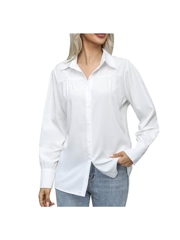 Button Down Shirts for Women Dressy Casual Long Sleeve Blouses Fall Business Work Office Shirt