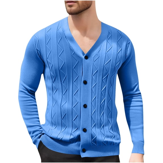 Lmnyox Button Down Sweaters for Men Solid Color Long Sleeve V Neck Cardigan Casual Fashion Cable Knit Sweaters