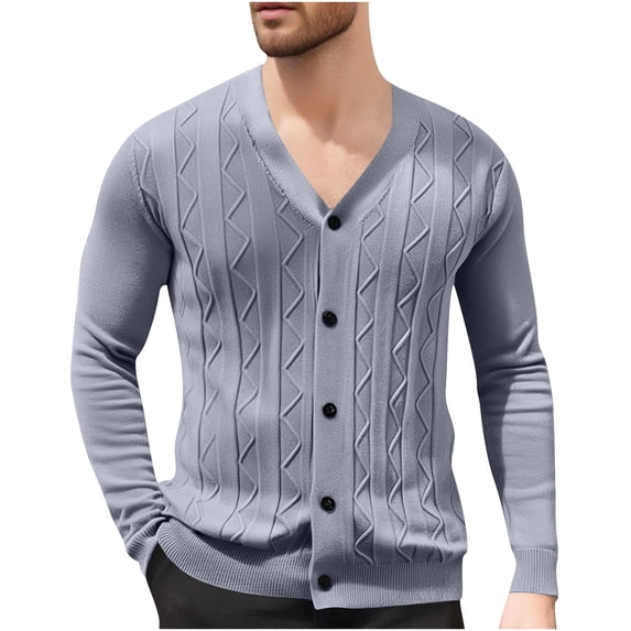 Lmnyox Button Down Sweaters for Men Solid Color Long Sleeve V Neck Cardigan Casual Fashion Cable Knit Sweaters
