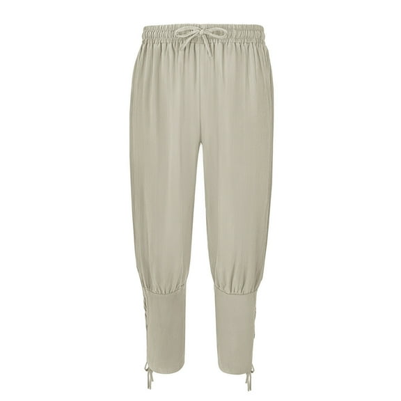 Lmnyox Capri Joggers for Women Elastic High Waist Yoga Pants Summer Casual Cotton Linen Capris