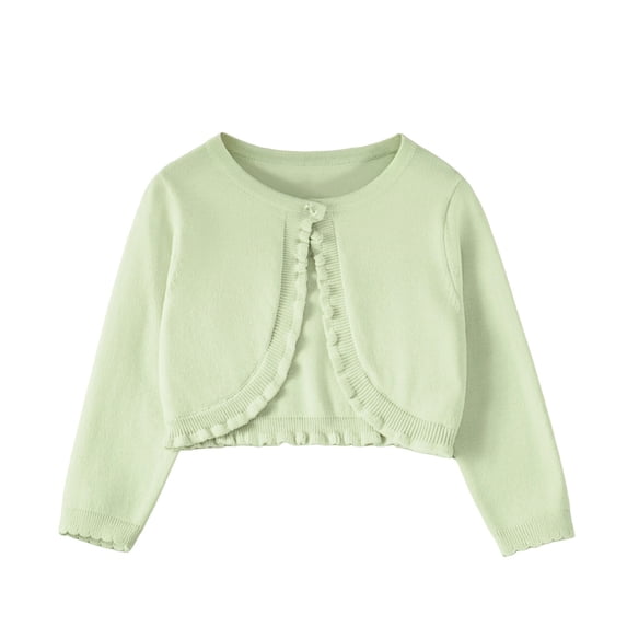 Lmnyox Cardigan Sweaters for Girls Cute Ruffle Trim Button Crew Neck Knitted Tops Fashion Plain Long Sleeve Sweaters