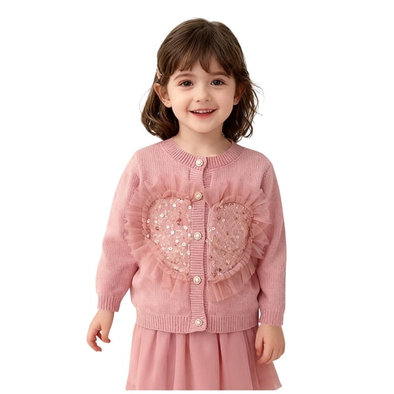 Lmnyox Cardigan Sweaters for Girls Lace Sequin Button Down Ribbed Knit Tops Warm Cute Long Sleeve Sweaters