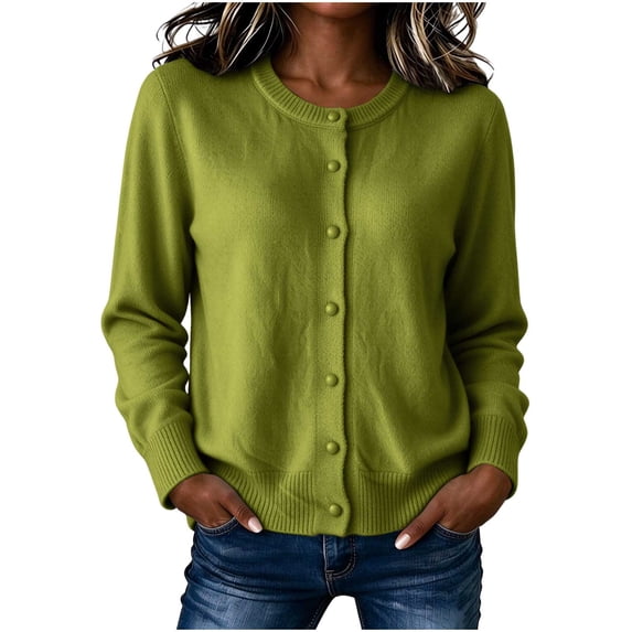 Coloufull Button Lmnyox Cardigan Sweaters for Women Button Down Crew Neck Sweaters Solid ...