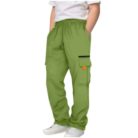 Lmnyox Cargo Pants for Kids Loose Straight Leg Elastic Waist Outdoor Sport Trouser Big Boys Girls Casual Pants