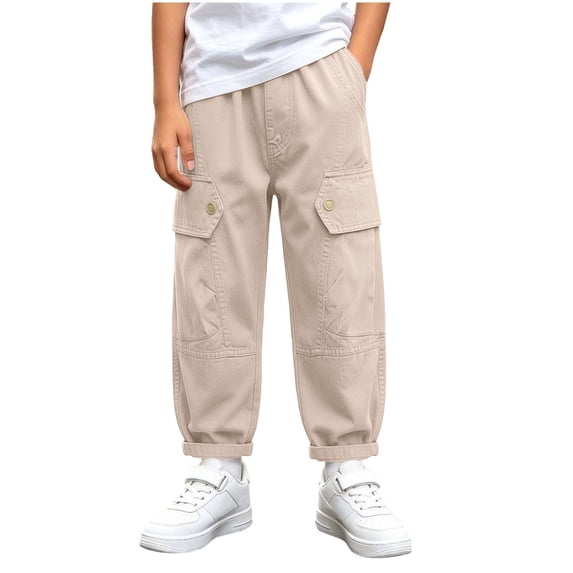 Lmnyox Cargo Pants for Kids Wide Leg Plain Elastic Waist Trousers Casual Loose Sports Pants with Pockets
