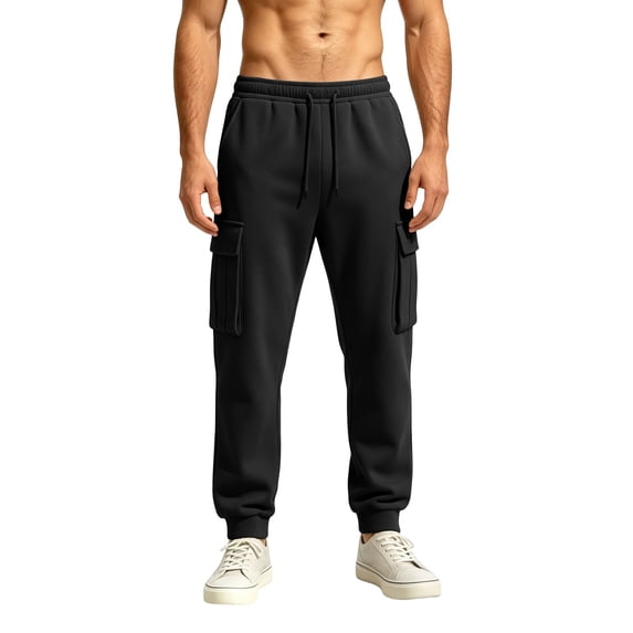 Lmnyox Cargo Sweatpants for Men Solid Color Tapered Elastic Waist Cuffed Joggers Loose Athletic Workout Pants with Pockets