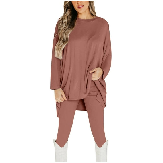 Lmnyox Casual 2 Piece Outfits for Women Long Sleeve Pullover Tops and Leggings Matching Lounge Set Sweatsuits
