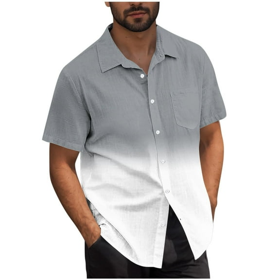 Lmnyox Casual Button Down Shirt for Men Vintage Classic Short Sleeve Collared Shirts with Pocket Summer Beach Tops