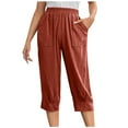 thumbnail image 1 of Lmnyox Casual Capris for Women Elastic High Waist Cropped Pants Summer Cotton Linen Shorts with Pocket, 1 of 7
