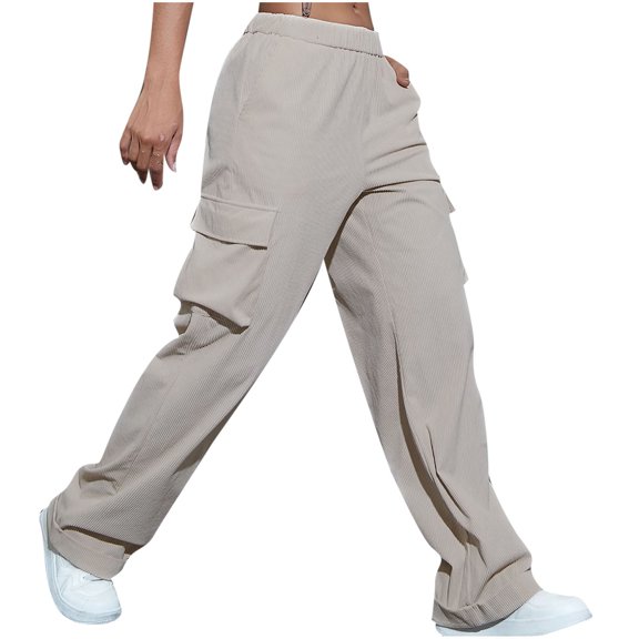 Lmnyox Casual Cargo Pants for Women Wide Leg Elastic Waist Lounge Pants with Pocket Summer Athletic Sweatpants