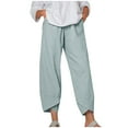 thumbnail image 1 of Lmnyox Casual Cotton Linen Pants for Women Elastic Waist Wide Leg Trousers with Pocket Summer Lounge Pants, 1 of 7