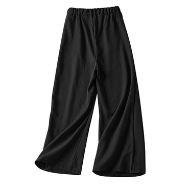 Lakeside Breeze Linen Blend Unique Print Elastic Waist Pocket Wide Leg Pants