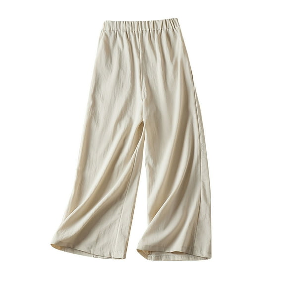 Lmnyox Casual Cotton Linen Pants for Women Wide Leg Elastic Lounge Pants with Pocket Lightweight Trousers
