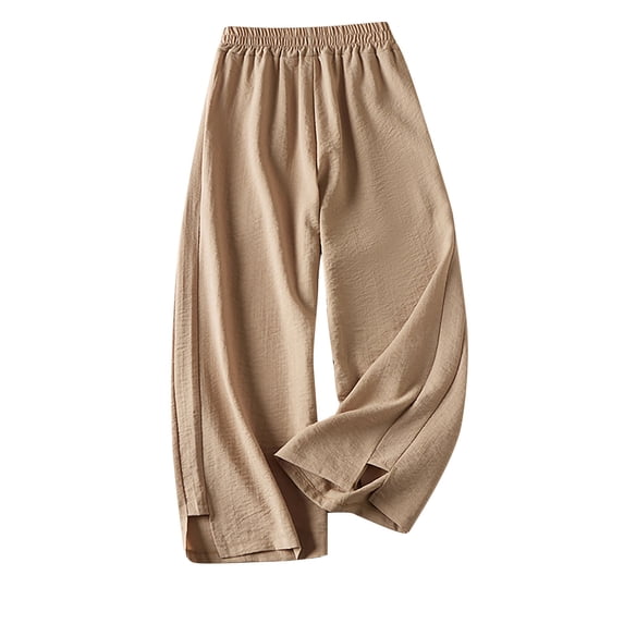 Lmnyox Casual Cotton Linen Pants for Women Wide Leg Elastic Lounge Pants with Pocket Lightweight Trousers