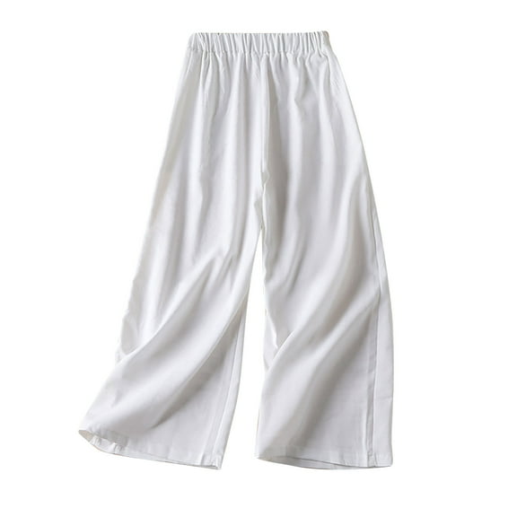 Lmnyox Casual Cotton Linen Pants for Women Wide Leg Elastic Lounge Pants with Pocket Lightweight Trousers