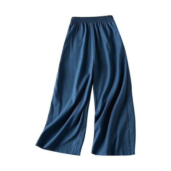 Lmnyox Casual Cotton Linen Pants for Women Wide Leg Elastic Lounge Pants with Pocket Lightweight Trousers