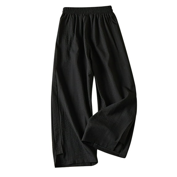 Lmnyox Casual Cotton Linen Pants for Women Wide Leg Elastic Lounge Pants with Pocket Lightweight Trousers