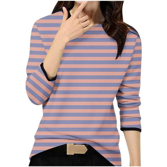 Lmnyox Casual Long Sleeve Shirts for Women Crew Neck Fashion Print Tops Basic Loose Pullover Tees Outfits