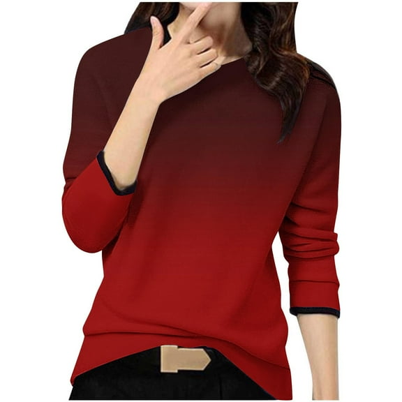 Lmnyox Casual Long Sleeve Shirts for Women Crew Neck Fashion Print Tops Basic Loose Pullover Tees Outfits