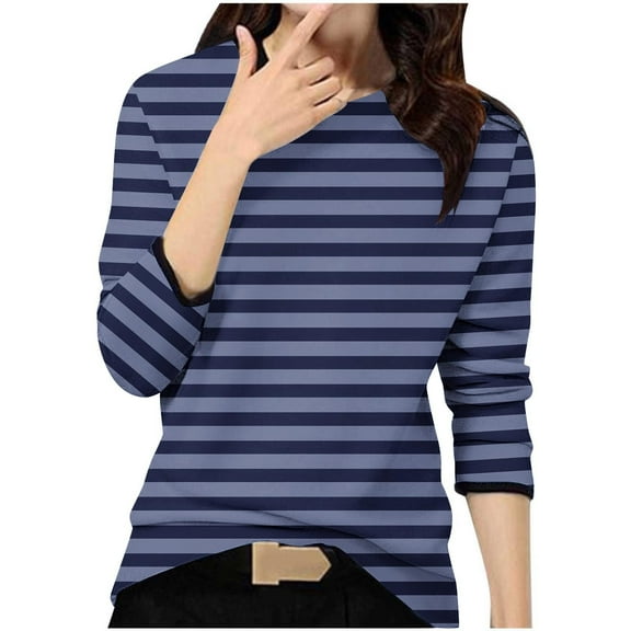 Lmnyox Casual Long Sleeve Shirts for Women Crew Neck Fashion Print Tops Basic Loose Pullover Tees Outfits