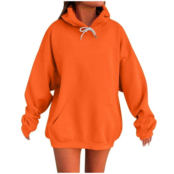 Lmnyox Casual Solid Sweatshirts for Women Long Sleeve Fashion Drawstring Hoodies with Pocket Oversized Pullover