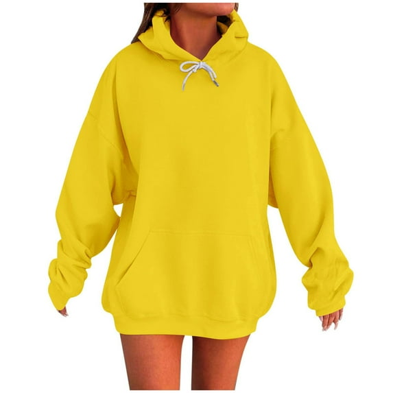 Lmnyox Casual Solid Sweatshirts for Women Long Sleeve Fashion Drawstring Hoodies with Pocket Oversized Pullover