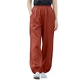 thumbnail image 1 of Lmnyox Casual Straight Leg Pants for Women Elastic Waist Cotton Linen Trouser Summer Lounge Pants, 1 of 7