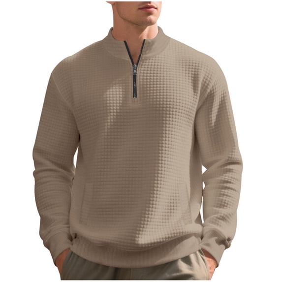Lmnyox Casual Sweatshirts for Men Classic Long Sleeve Quarter Zip Texture Pullover Solid Fall Winter Tops