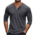 thumbnail image 1 of Lmnyox Casual Tops for Men Classic Long Sleeve Button Crew Neck Shirts Solid Color Casual Basic T Shirt with Pocket, 1 of 6