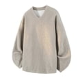 thumbnail image 1 of Lmnyox Casual V Neck Shirt for Men Solid Long Sleeve Fleece Lined T Shirt Fall Winter Thermal Basic Tees, 1 of 4