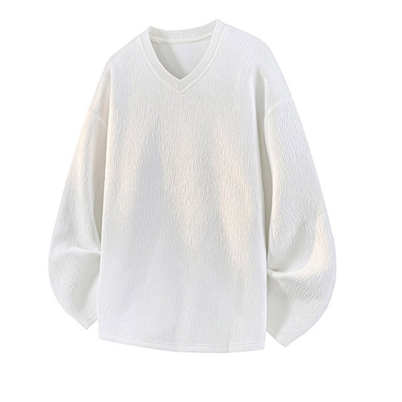 Lmnyox Casual V Neck Shirt for Men Solid Long Sleeve Fleece Lined T Shirt Fall Winter Thermal Basic Tees