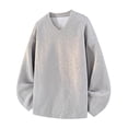 thumbnail image 1 of Lmnyox Casual V Neck Shirt for Men Solid Long Sleeve Fleece Lined T Shirt Fall Winter Thermal Basic Tees, 1 of 9