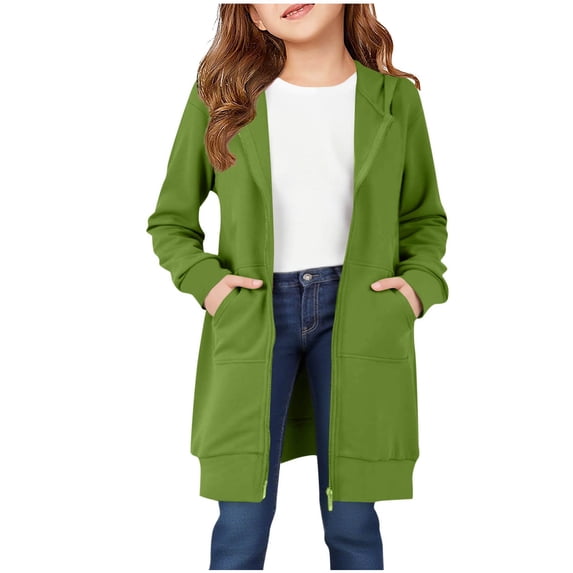 Lmnyox Children's Coats Solid Color Full Zip Long Sleeve Hooded Jackets Fall Loose Outwears with Pockets