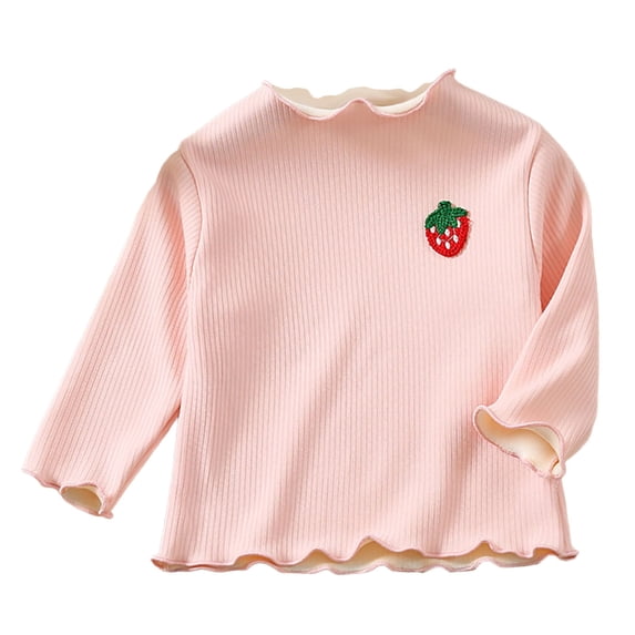 Lmnyox Children's Long Sleeve Shirts Cute Plain Ruffle Trim Crew Neck Pullover Casual Fashion Ribbed Tops
