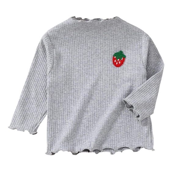 Lmnyox Children's Long Sleeve Shirts Cute Plain Ruffle Trim Crew Neck Pullover Casual Fashion Ribbed Tops