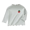 thumbnail image 1 of Lmnyox Children's Long Sleeve Shirts Cute Plain Ruffle Trim Crew Neck Pullover Casual Fashion Ribbed Tops, 1 of 2