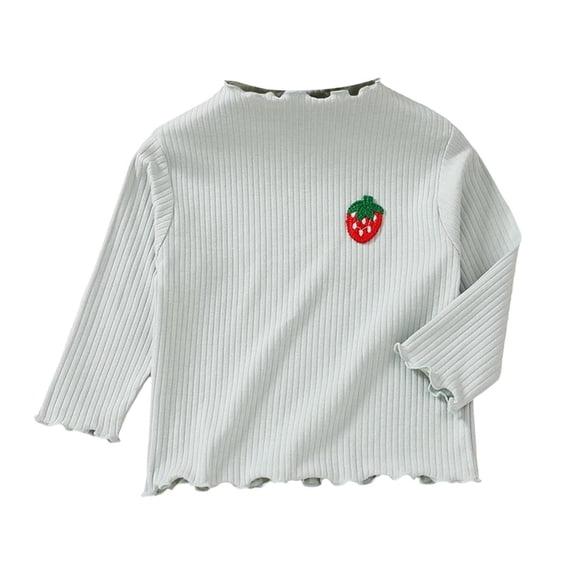 Lmnyox Children's Long Sleeve Shirts Cute Plain Ruffle Trim Crew Neck Pullover Casual Fashion Ribbed Tops